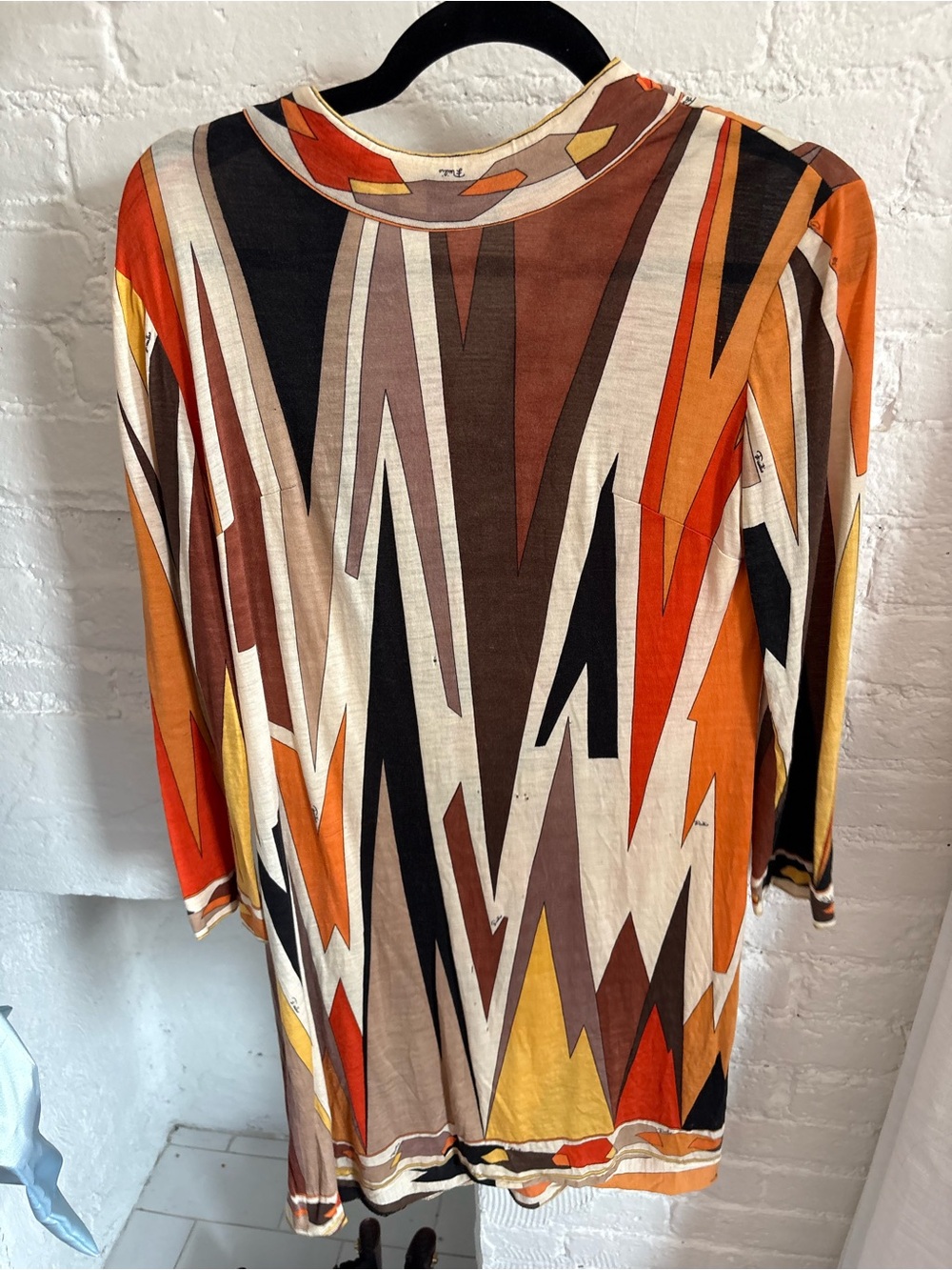 Bold Abstract Zigzag Tunic - Orange, Brown, Black, Cream